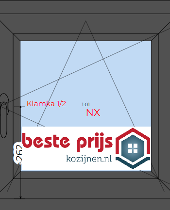 Draai-Kiep raam kunststof/PVC 1000mm breed bij 1000mm hoog ANTRACIET